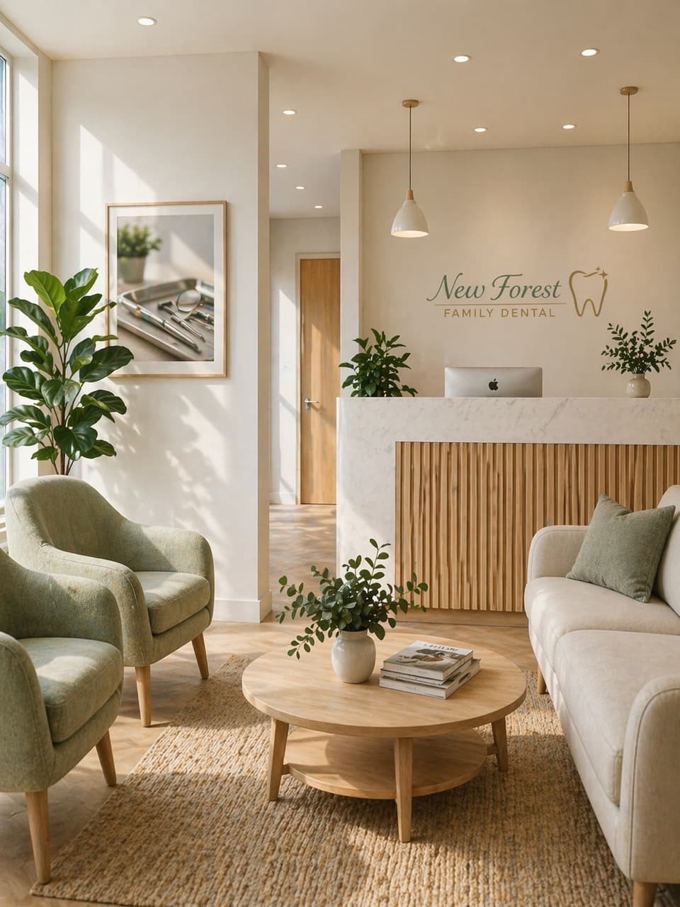 Warm, light-filled reception at New Forest Family Dental
