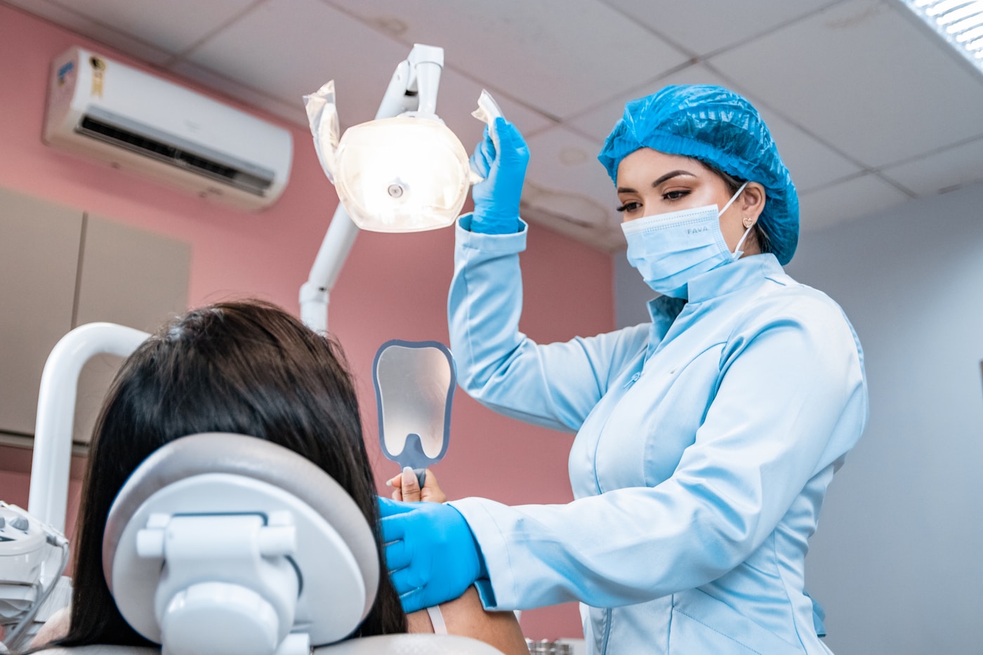 Patient receiving a comfortable dental examination